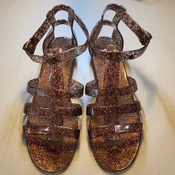 Roxy’s glitter brown jelly cutout sandals size 7.5